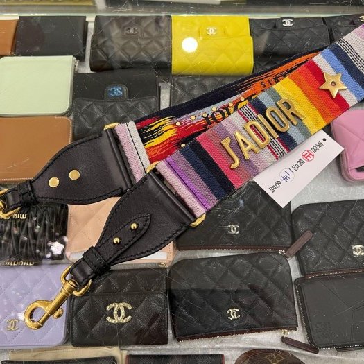 東區正精品㊣CHRISTIAN DIOR 彩色丹寧金色星星字母logo 字母雙面刺繡寬版肩背帶 RA1848-3