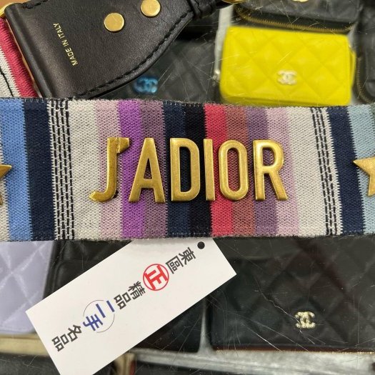 東區正精品㊣CHRISTIAN DIOR 彩色丹寧金色星星字母logo 字母雙面刺繡寬版肩背帶 RA1848-4