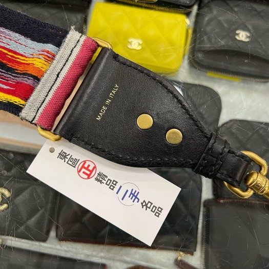 東區正精品㊣CHRISTIAN DIOR 彩色丹寧金色星星字母logo 字母雙面刺繡寬版肩背帶 RA1848-5