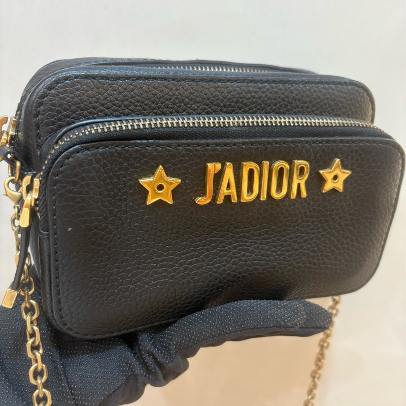 Dior 黑金雙層相機包 復古金鏈條-0