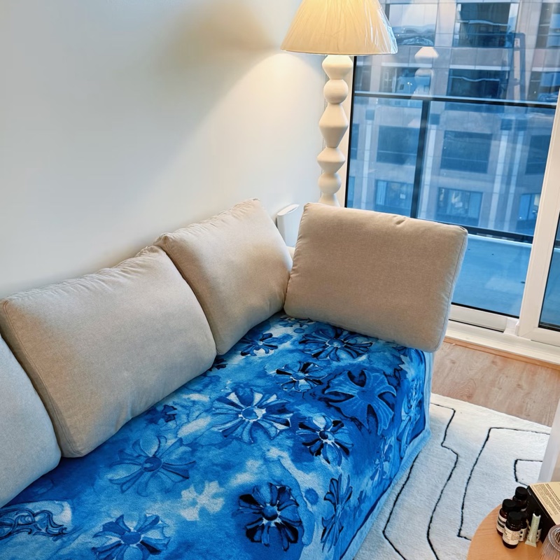 全新 Chrome Hearts 克羅心 札染藍十字花軍花藤蔓愛心沙灘巾-3