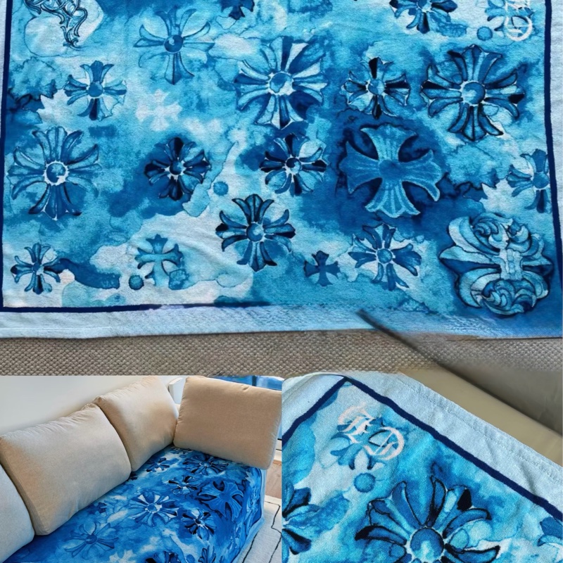 全新 Chrome Hearts 克羅心 札染藍十字花軍花藤蔓愛心沙灘巾-4