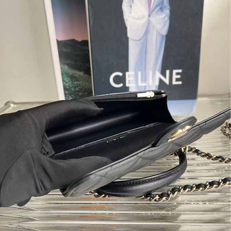 🔥新到： CHANEL/香奈兒芯片款黑金手柄23cminiwoc 超靚手機包尺寸：17 × 11cm-8