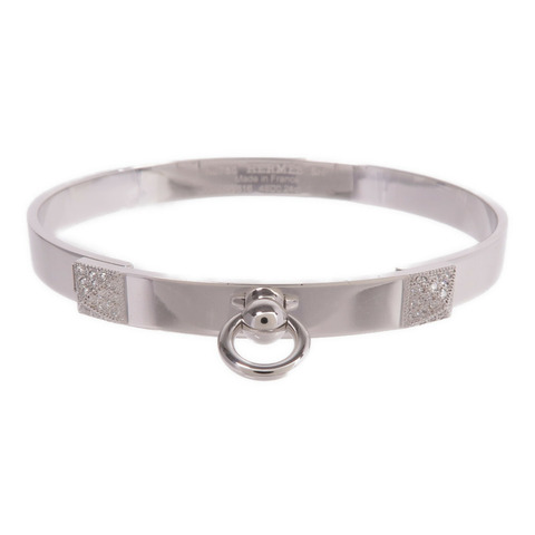 HERMES 18K白金Collier de chien Bracelet鑽石手鐲