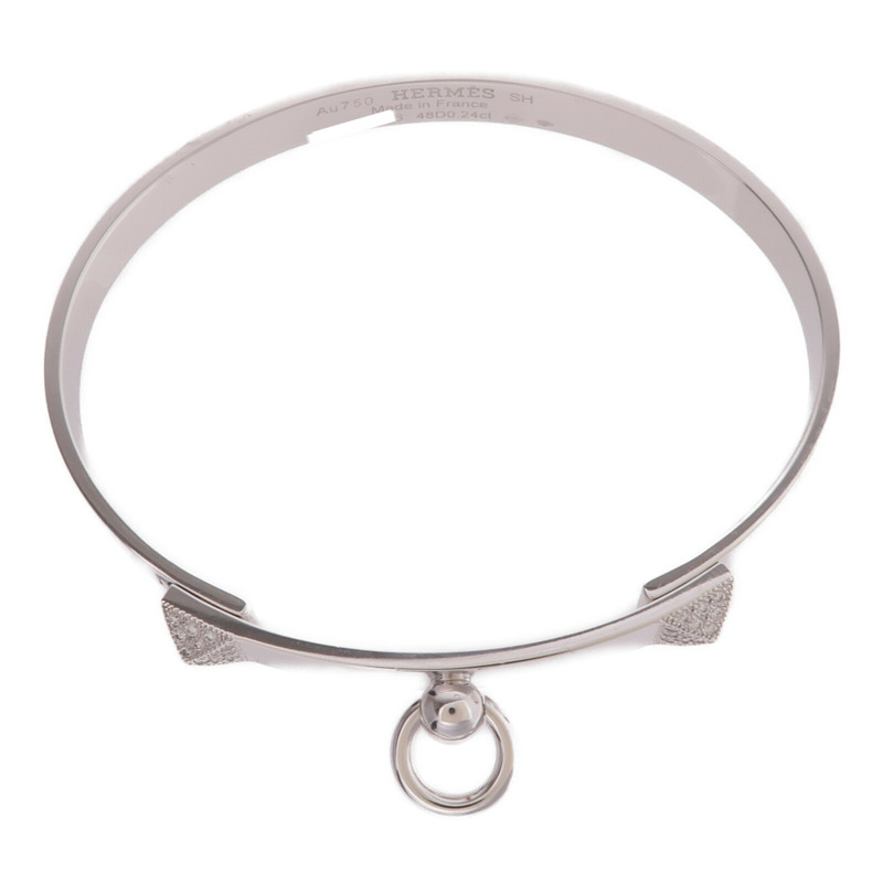 HERMES 18K白金Collier de chien Bracelet鑽石手鐲-3