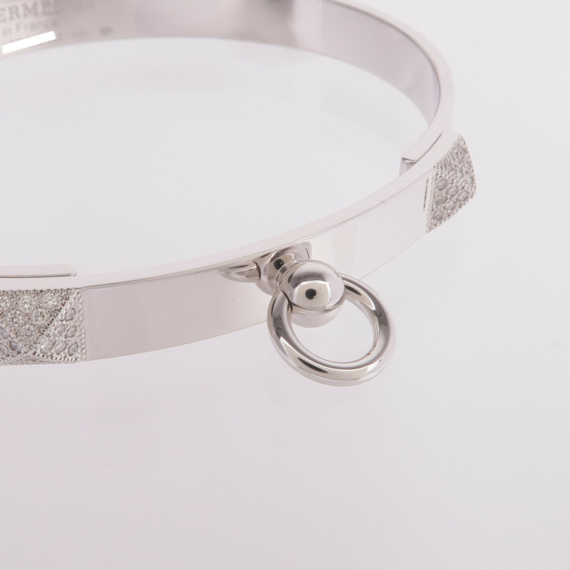 HERMES 18K白金Collier de chien Bracelet鑽石手鐲-4