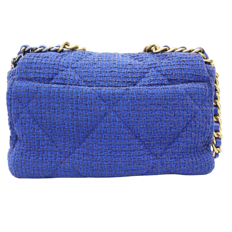 藍色 粗花呢 19 鍊帶 肩背包 金扣【CHANEL 香奈兒】 AS1160-2