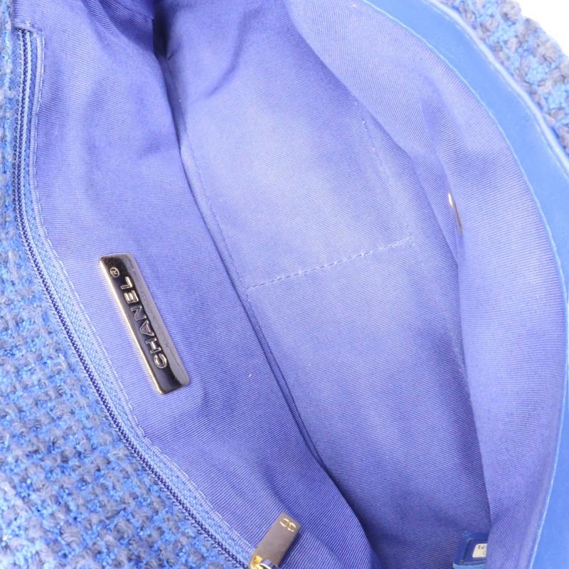 藍色 粗花呢 19 鍊帶 肩背包 金扣【CHANEL 香奈兒】 AS1160-4