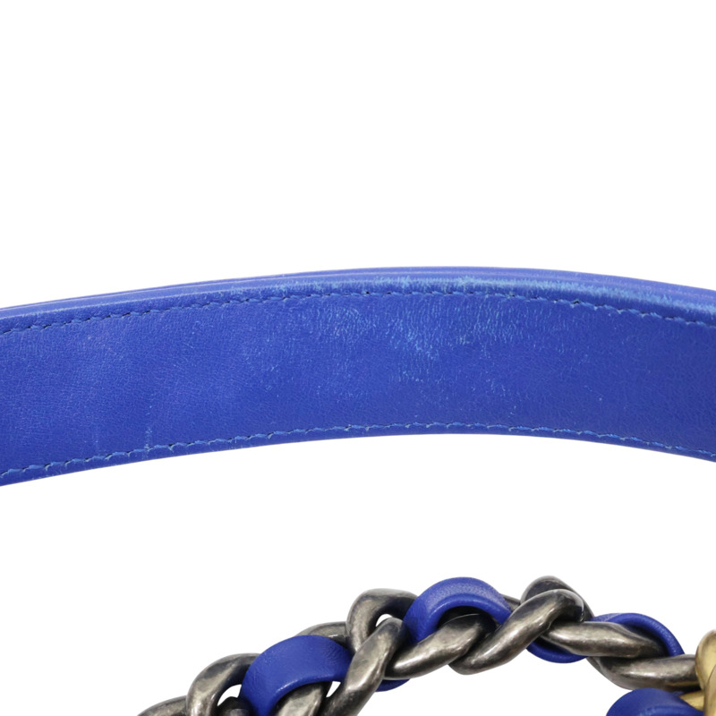 藍色 粗花呢 19 鍊帶 肩背包 金扣【CHANEL 香奈兒】 AS1160-15