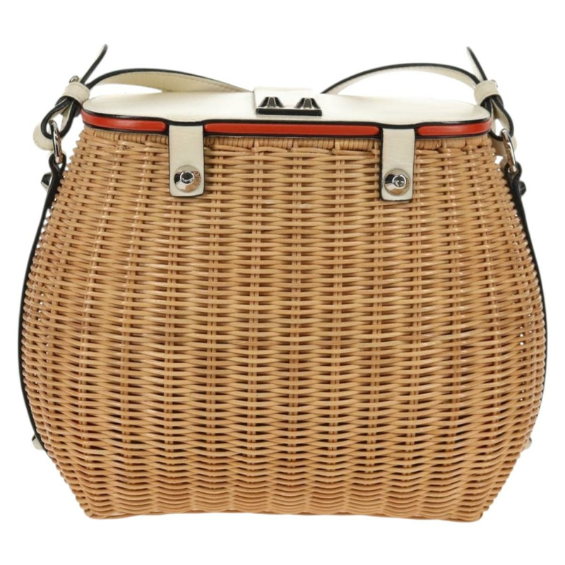 【日本直送】PRADA 藤編皮革編織籃包 白色 米色 銀色 正品 mr1668SAM-1