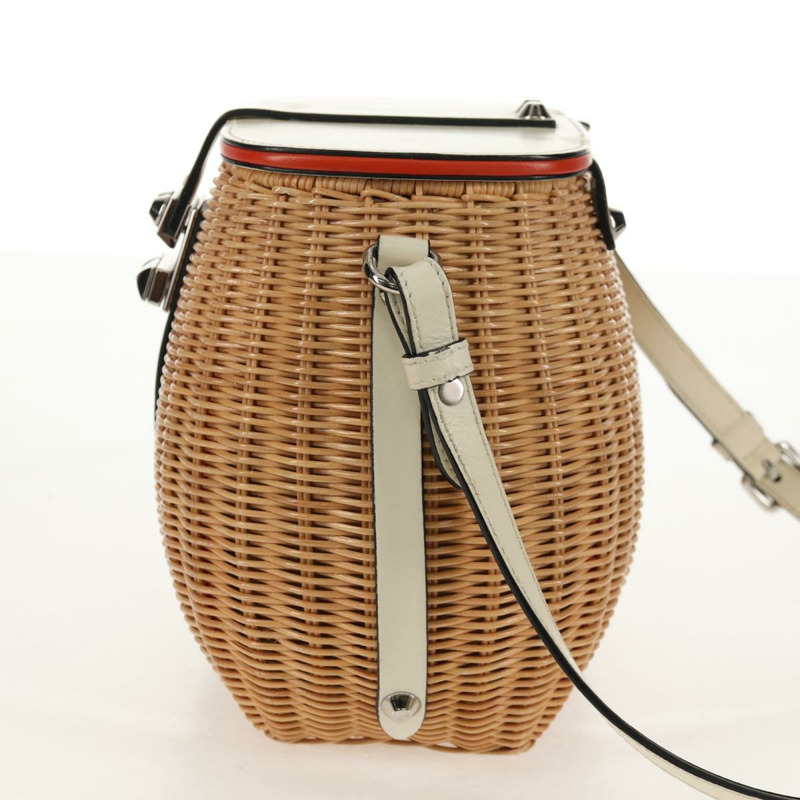 【日本直送】PRADA 藤編皮革編織籃包 白色 米色 銀色 正品 mr1668SAM-3