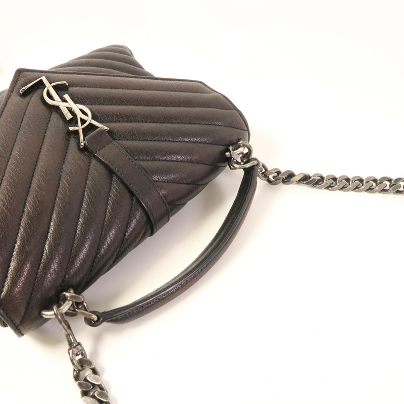 YVES SAINT LAURENT 皮革College Medium銀扣手挽肩背兩用袋-4