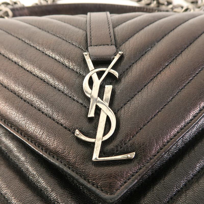 YVES SAINT LAURENT 皮革College Medium銀扣手挽肩背兩用袋-10