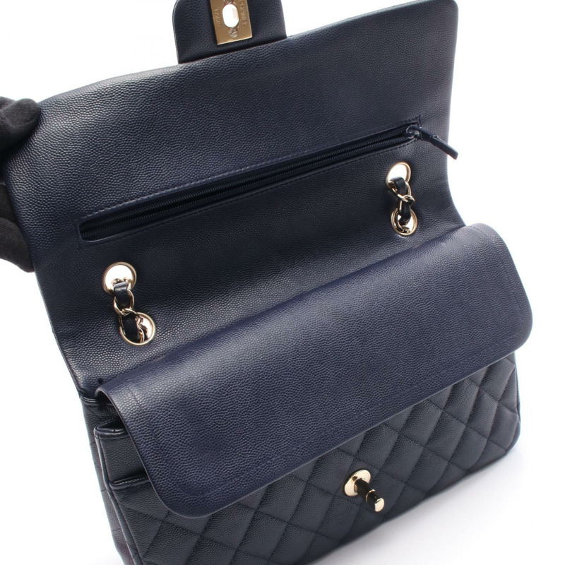 香奈兒 (CHANEL) Matelasse 雙蓋鏈條肩背包 A01112 小牛皮 海軍藍 金色五金 二手-7