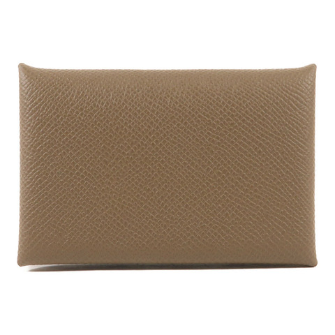 HERMES Epsom皮革Calvi Card Case銀扣卡套Etoupe