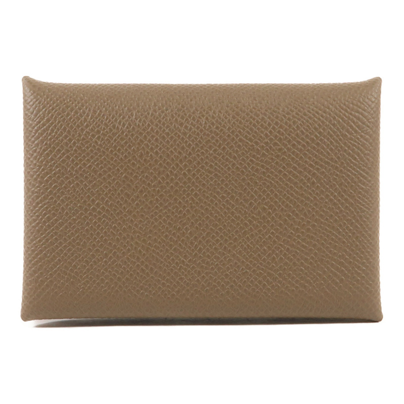 HERMES Epsom皮革Calvi Card Case銀扣卡套Etoupe-0