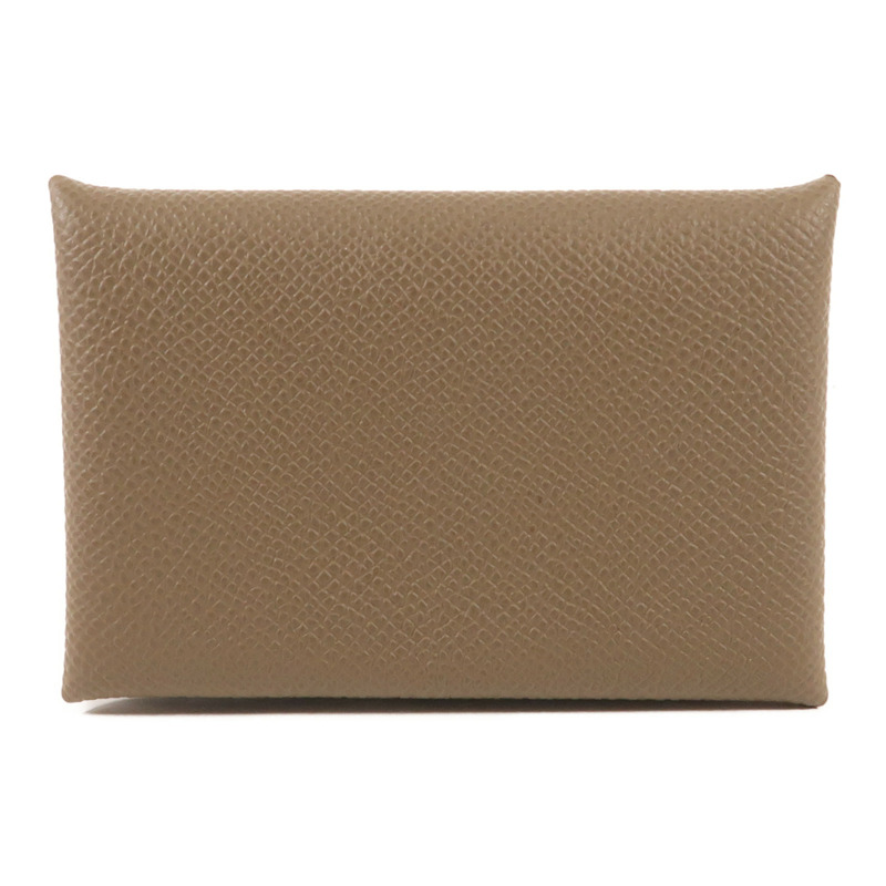 HERMES Epsom皮革Calvi Card Case銀扣卡套Etoupe-1