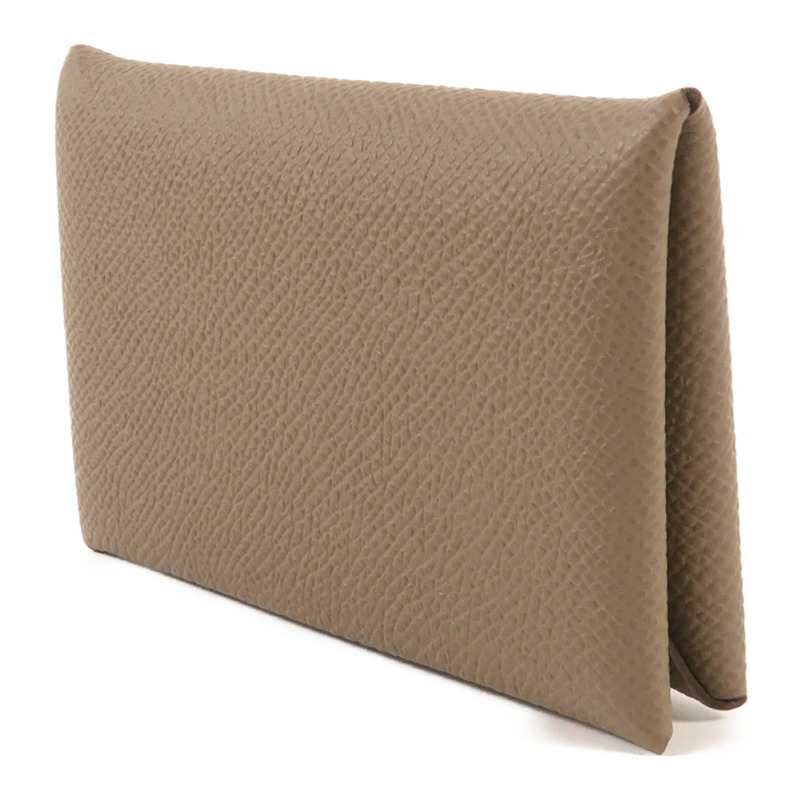 HERMES Epsom皮革Calvi Card Case銀扣卡套Etoupe-2