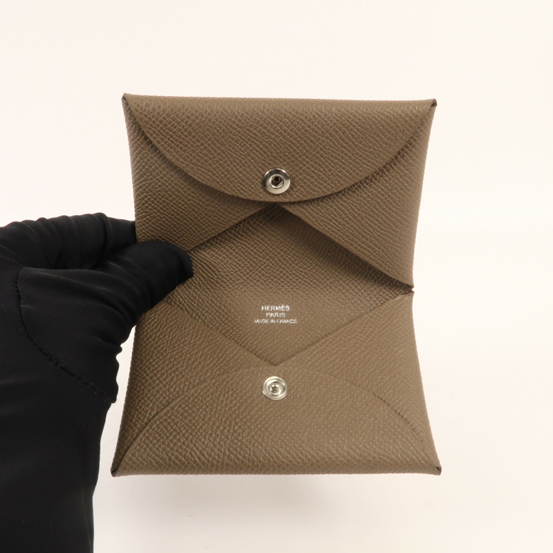 HERMES Epsom皮革Calvi Card Case銀扣卡套Etoupe-5