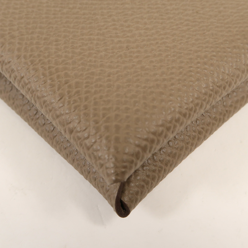 HERMES Epsom皮革Calvi Card Case銀扣卡套Etoupe-9