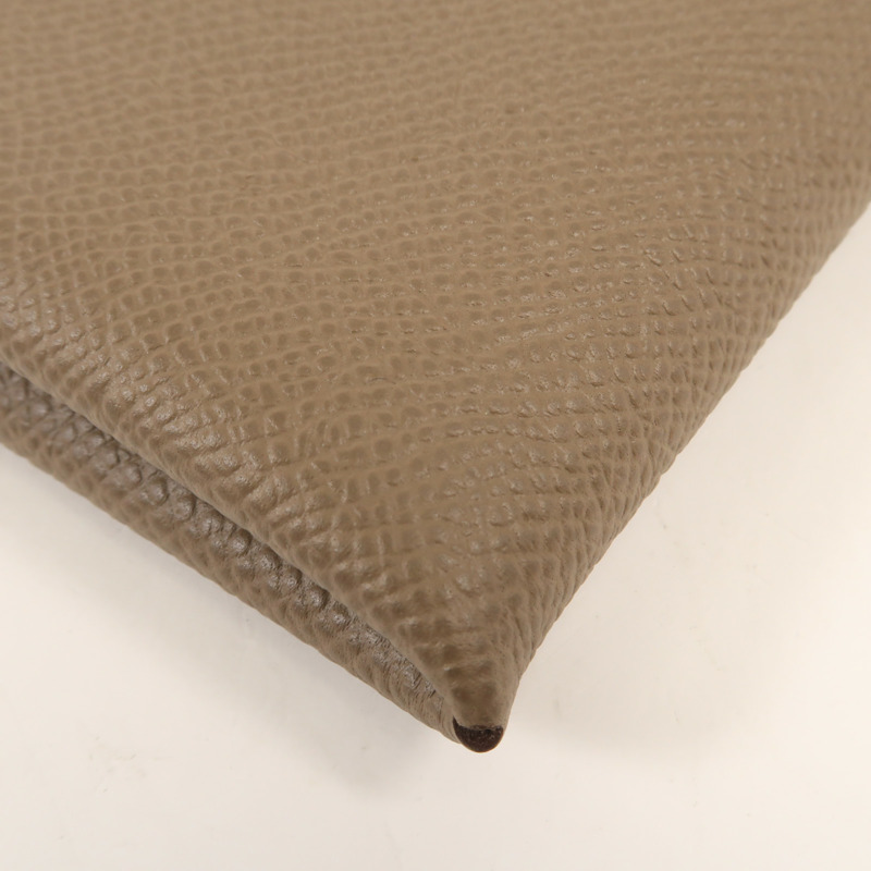 HERMES Epsom皮革Calvi Card Case銀扣卡套Etoupe-10