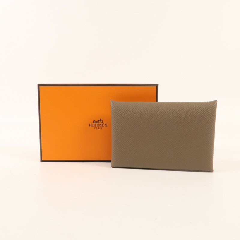 HERMES Epsom皮革Calvi Card Case銀扣卡套Etoupe-12