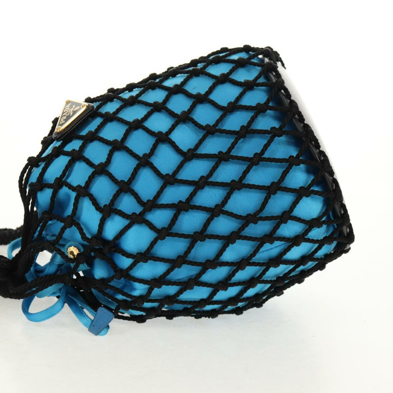【日本直送】PRADA 手提包 緞面 藍色 金色 正品 157879V-2