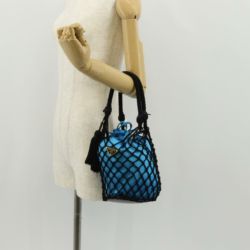 【日本直送】PRADA 手提包 緞面 藍色 金色 正品 157879V-25