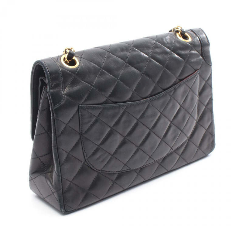 香奈兒 (CHANEL) Matelasse Paris 限量版 W 翻蓋鏈條肩背包，黑色皮革，二手-1