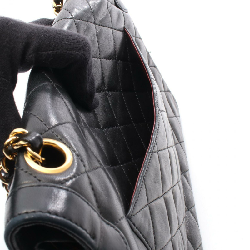 香奈兒 (CHANEL) Matelasse Paris 限量版 W 翻蓋鏈條肩背包，黑色皮革，二手-6