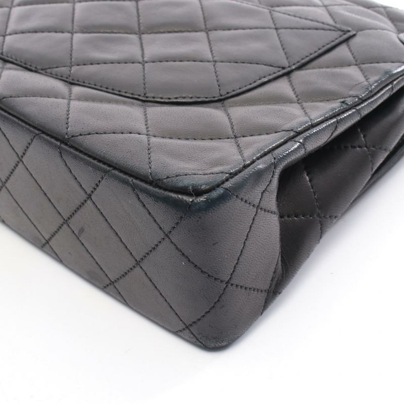 香奈兒 (CHANEL) Matelasse Paris 限量版 W 翻蓋鏈條肩背包，黑色皮革，二手-13