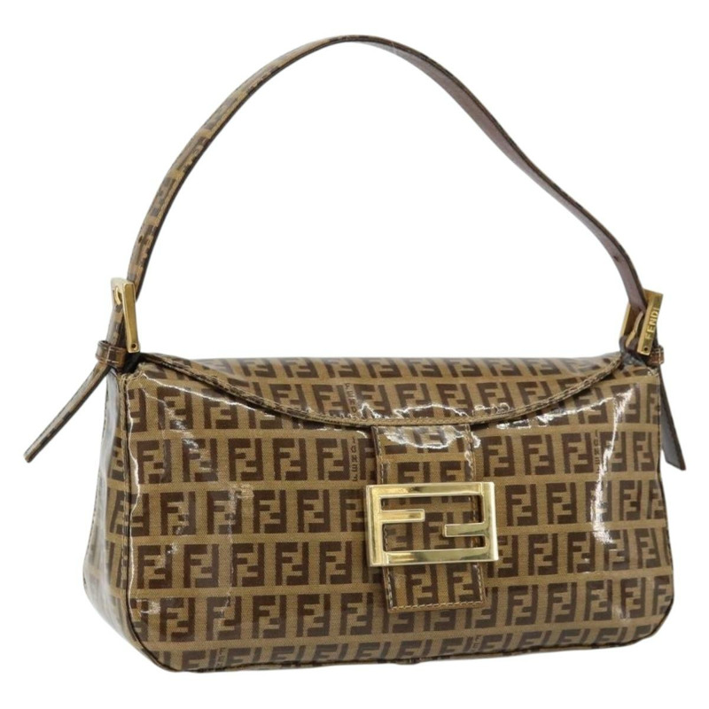 【日本直送】FENDI Zucchino 帆布 Mamma Baguette 單肩包 棕色金色 正品 ep12320V-0