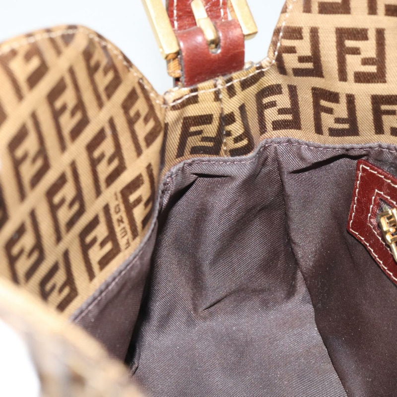 【日本直送】FENDI Zucchino 帆布 Mamma Baguette 單肩包 棕色金色 正品 ep12320V-20