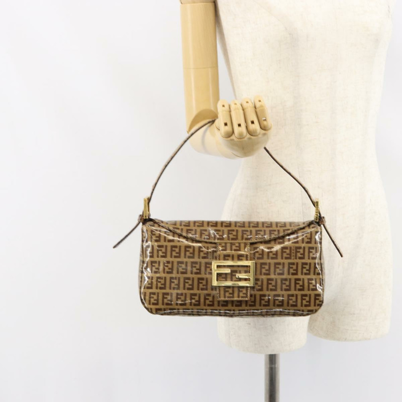 【日本直送】FENDI Zucchino 帆布 Mamma Baguette 單肩包 棕色金色 正品 ep12320V-23