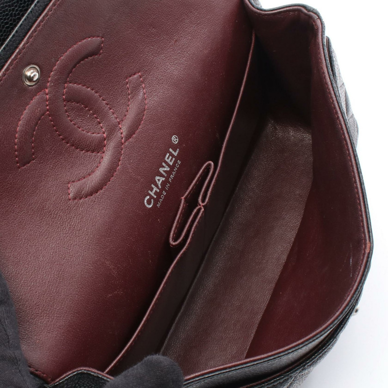 香奈兒 (CHANEL) Matelasse 雙蓋鏈條肩背包，小牛皮，黑色，SHW 二手-2