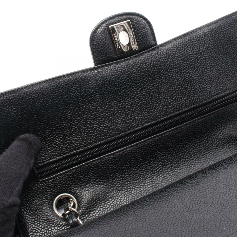 香奈兒 (CHANEL) Matelasse 雙蓋鏈條肩背包，小牛皮，黑色，SHW 二手-8