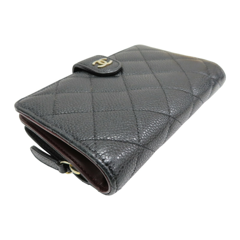 黑色 荔枝紋 牛皮 金扣 扣式中夾【CHANEL 香奈兒】-2