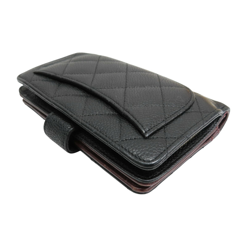 黑色 荔枝紋 牛皮 金扣 扣式中夾【CHANEL 香奈兒】-3