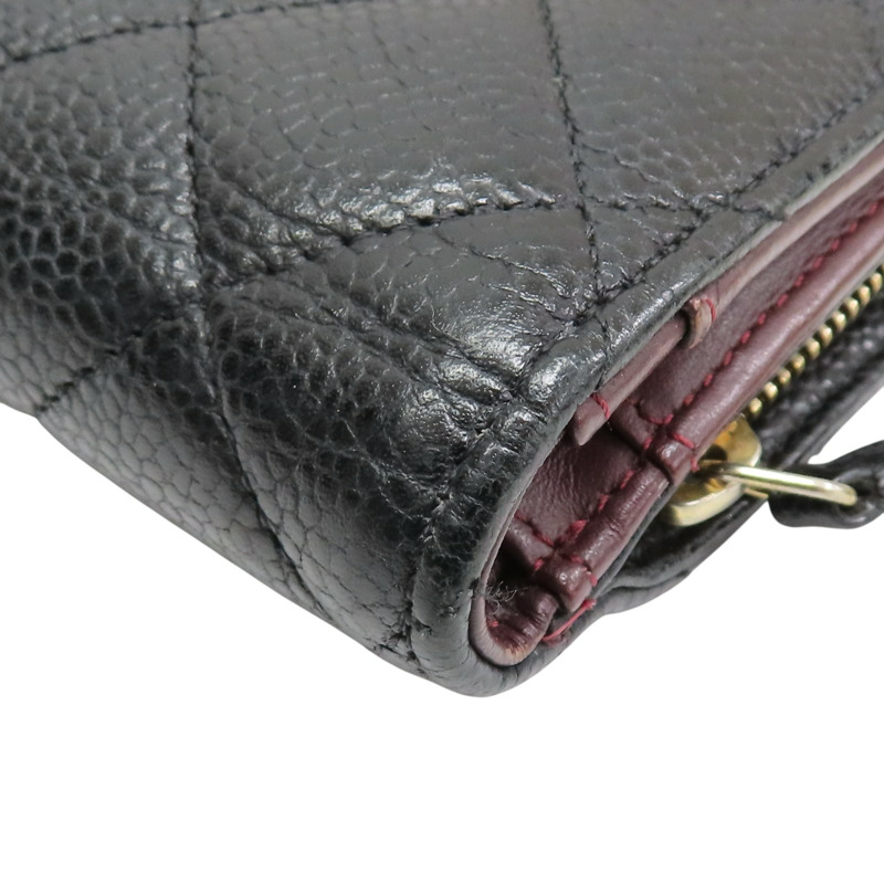 黑色 荔枝紋 牛皮 金扣 扣式中夾【CHANEL 香奈兒】-13