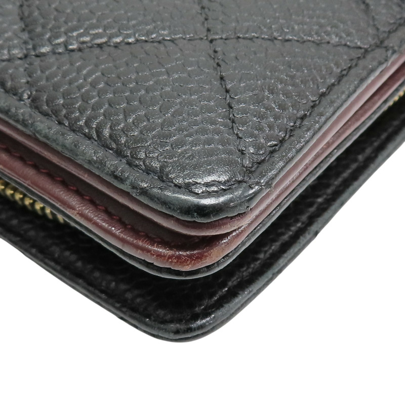 黑色 荔枝紋 牛皮 金扣 扣式中夾【CHANEL 香奈兒】-14