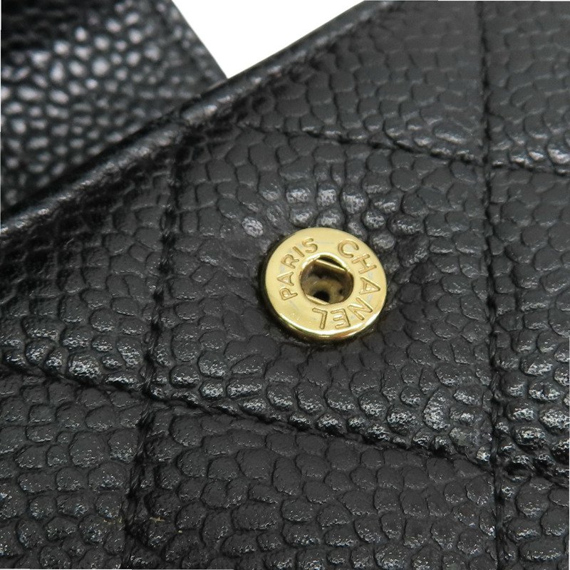 黑色 荔枝紋 牛皮 金扣 扣式中夾【CHANEL 香奈兒】-15