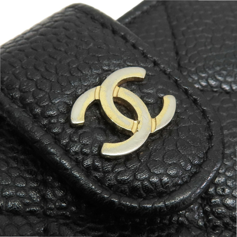 黑色 荔枝紋 牛皮 金扣 扣式中夾【CHANEL 香奈兒】-16