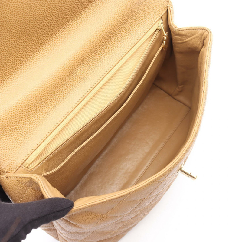 香奈兒 (CHANEL) Matelasse 手提包 A12397 粒面小牛皮 米色 二手 女士 金色五金-2