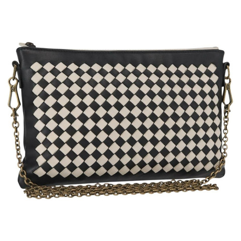 BOTTEGA VENETA INTRECCIATO 鏈條肩背包 皮革 黑色 白色 正品 ka843V