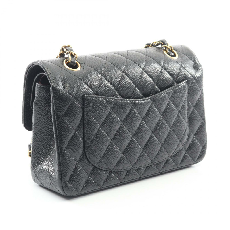 香奈兒 (CHANEL) Matelasse W 翻蓋鏈條單背包 A01113 黑色皮革 二手金色五金 COCO-1