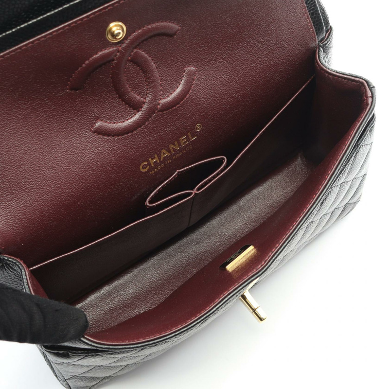 香奈兒 (CHANEL) Matelasse W 翻蓋鏈條單背包 A01113 黑色皮革 二手金色五金 COCO-2