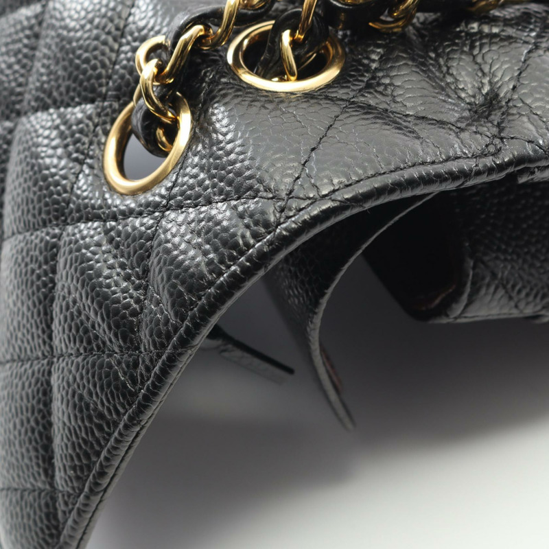 香奈兒 (CHANEL) Matelasse W 翻蓋鏈條單背包 A01113 黑色皮革 二手金色五金 COCO-7