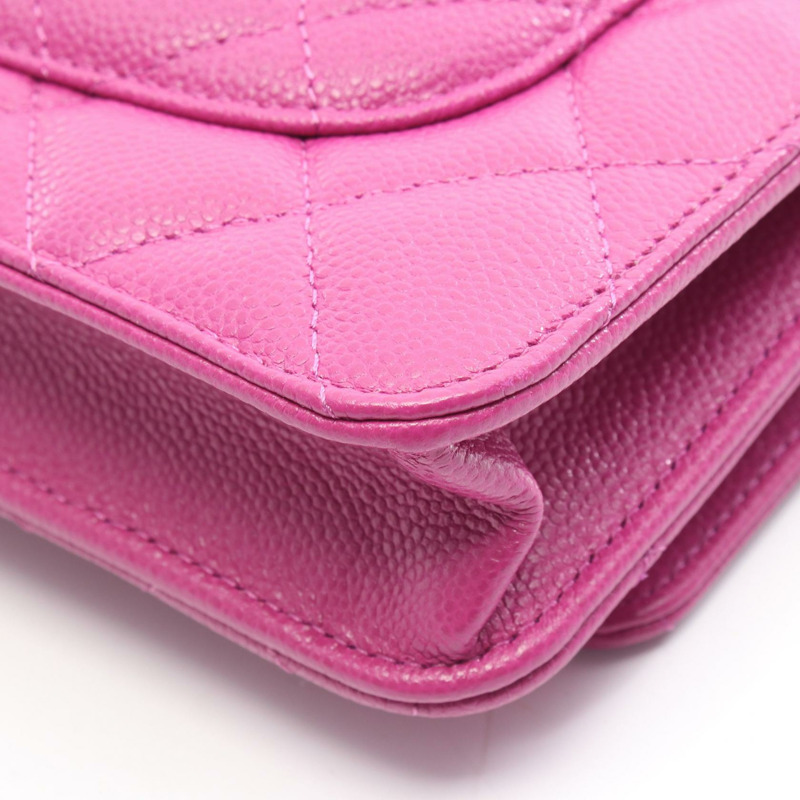 香奈兒 (CHANEL) 絎縫鏈條肩挎包，粉紅色小牛皮，二手，金色五金-6