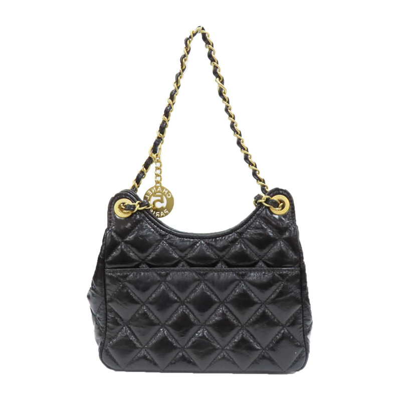 黑色 亮面漆皮 菱格紋 Matelasse Small Hobo Bag 肩背包【CHANEL 香奈兒】 AS3710-1