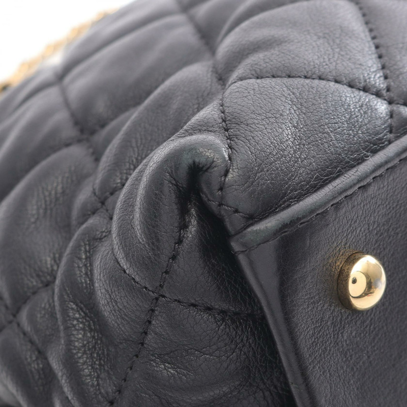 香奈兒 (CHANEL) Matelasse 皮革鏈條肩背包，黑色，二手，女士，金色五金-6